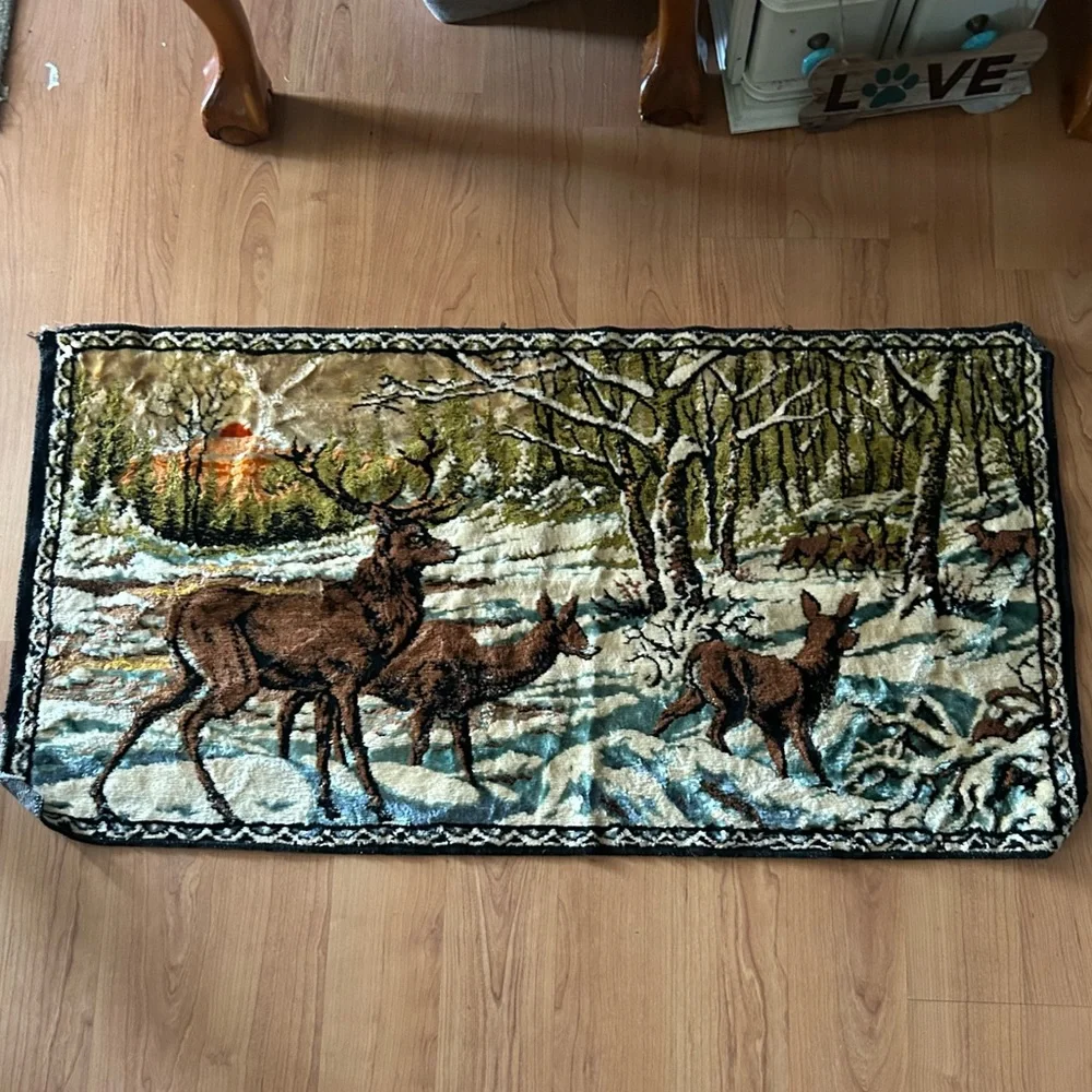 Vintage Italian Deer Scene Hanging Wall Tapestry